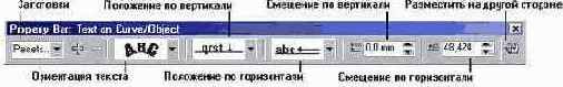 Панель атрибутов для текста, размещенного на незамкнутой кривой
